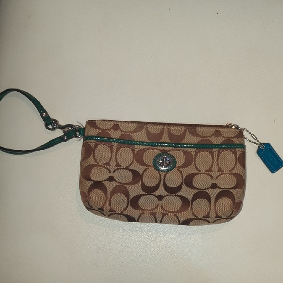 Coach Signature Wristlet with Teal Accents - Picture 1 of 10